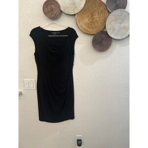 Ralph Lauren Black Asymmetrical Collar Ruched Dress size 14